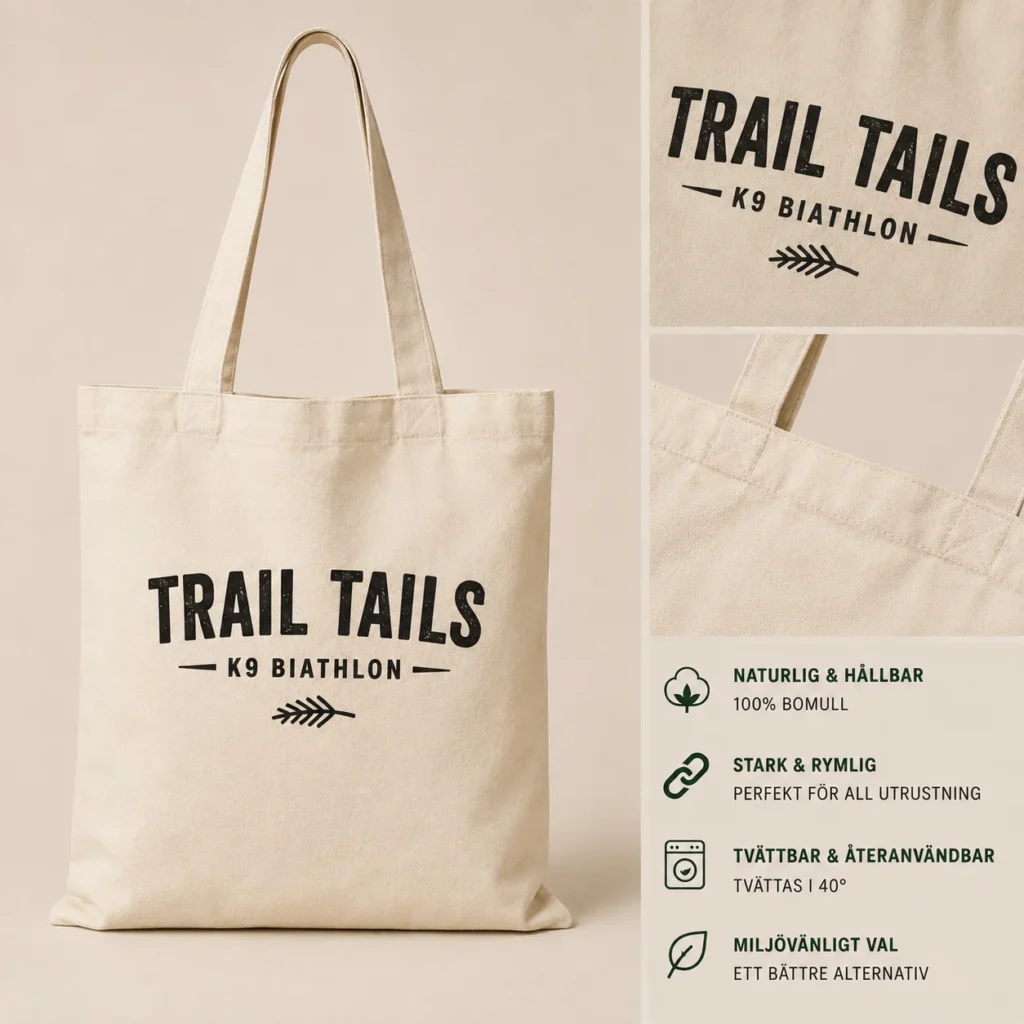 Trail Tails tote bag, praktisk souvenir från K9 Biathlon