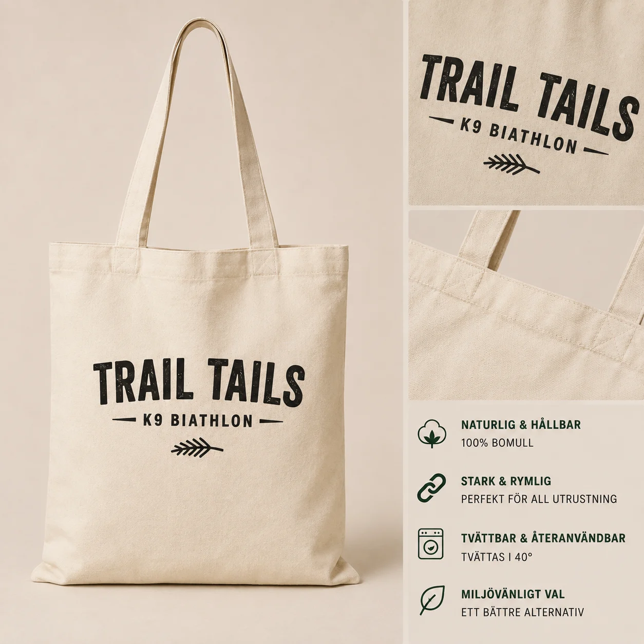 Trail Tails tote bag, praktisk souvenir från K9 Biathlon